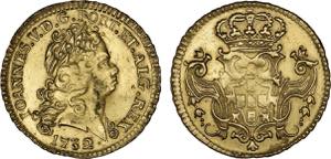 D. João V - Ouro - Escudo 1732; risco no ... 
