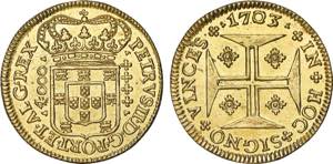 D. Pedro II - Ouro - Moeda 1703; eixo ... 