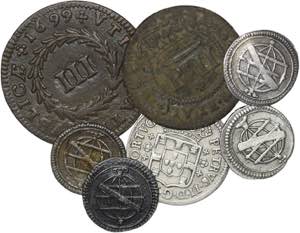 D. Pedro II - Lote (7 moedas) - 3 Vinténs, ... 