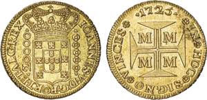D. João V - Ouro - Dobrão 1725 M; brilho ... 