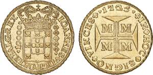 D. João V - Ouro - Meio Dobrão 1725 M; ... 