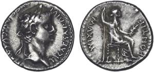 Romanas - Tibério (14-37) - Denário; TI ... 