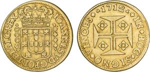 D. João V - Ouro - Meia Moeda 1712; ... 