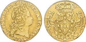 D. João V - Ouro - Escudo 1738; cerceada; ... 