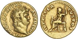 Romanas - Nero (54-68) - Ouro - Áureo; IMP ... 