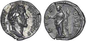Roman - Antoninus Pius (138-161) - Denarius; ... 