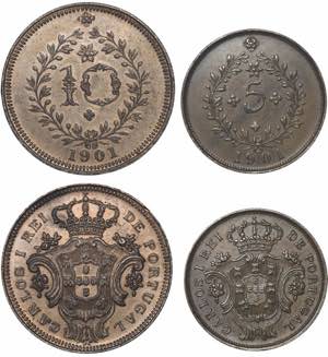 Açores - D. Carlos I - Lote (2 moedas) - 10 ... 