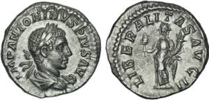 Roman - Elagabalus (218-222) - Denarius; ... 