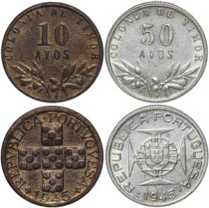 Timor - Lot (2 coins) - 50 Avos 1945 (EF-); ... 
