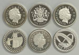 Reino Unido - Prata - 6 moedas - One Pound; ... 