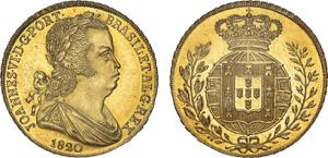 D. João VI - Ouro - Peça 1820; cruz ... 