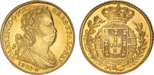 D. João VI - Ouro - Peça 1820 R; cruz ... 