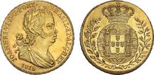 D. João VI - Ouro - Meia Peça 1818; cruz ... 