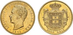 D. Luís I - Ouro - 5000 Réis 1871; ... 