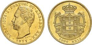D. Luís I - Ouro - 5000 Réis 1877; Rara; ... 