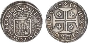 D. Pedro II - Meio Cruzado 1686; coroa de ... 
