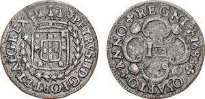 D. Pedro II - 1 1/2 Réis 1688; cobre; eixo ... 