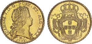 D. João V - Ouro - Dobra 1727 B; 1.º tipo; ... 
