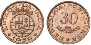 India - Republic - 30 Centavos 1959; Bronze; ... 