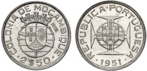 Mozambique - Republic - 2$50 1951; Silver; ... 