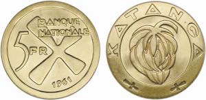 Katanga - Ouro - 5 Francs 1961; KM.2a; ... 