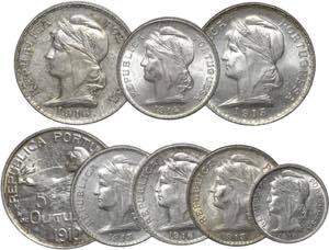 República - Lote (8 moedas) - 1$00 ND (5 ... 