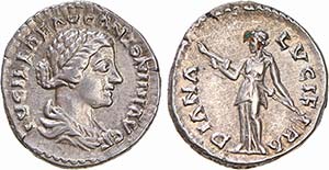 Roman - Lucilla - Denarius; DIANA LVCIFERA; ... 