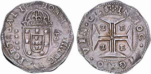D. João IV - Cruzado; E, Évora; IOANNES ... 
