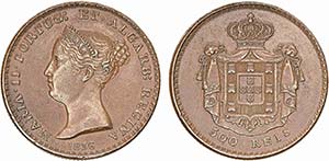 D. Maria II - Ensaio Cobre 500 Réis 1836; ... 