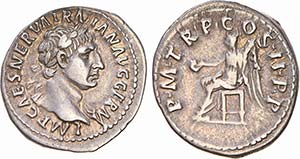 Roman - Trajan (98-117) - Denarius; P M TR P ... 