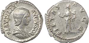 Roman - Plautilla - Denarius; PIETAS AVGG; ... 