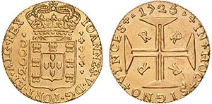 D. João V - Ouro - Meia Moeda 1725 R; ... 