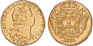 D. João V - Ouro - Meio Escudo 1734 M; data ... 