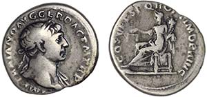Roman - Trajan (98-117) - Denarius; COS V P ... 