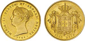 D. Maria II - Ouro - 5000 Réis 1845; Brilho ... 