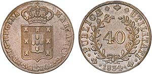 D. Maria II - Pataco 1834; eixo horizontal; ... 