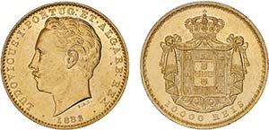 D. Luís I - Ouro - 10 000 Réis 1882; ... 