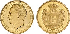 D. Luís I - Ouro - 10 000 Réis 1883; ... 