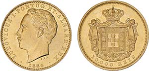 D. Luís I - Ouro - 10 000 Réis 1884; ... 