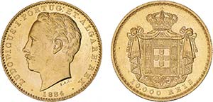 D. Luís I - Ouro - 10 000 Réis 1884; ... 