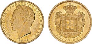 D. Luís I - Ouro - 10 000 Réis 1885; ... 