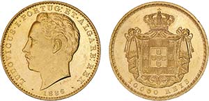 D. Luís I - Ouro - 10 000 Réis 1886; ... 