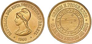 Brazil - Republic - Gold - 20000 Réis 1900; ... 