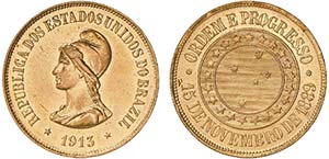 Brazil - Republic - Gold - 20000 Réis 1913; ... 