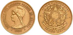 Brazil - Republic - Gold - 10000 Réis 1909; ... 