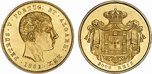 D. Pedro V - Ouro - 5000 Réis 1861; ... 