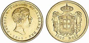 D. Pedro V - Ouro - 1000 Réis 1855; ... 
