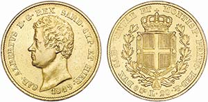 Italian States - Sardinia - Gold - 20 Lire ... 