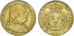 France - Gold - 20 Francs 1814 Q; traces of ... 