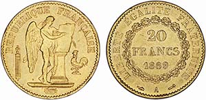 France - Gold - 20 Francs 1889 A; KM.825; ... 